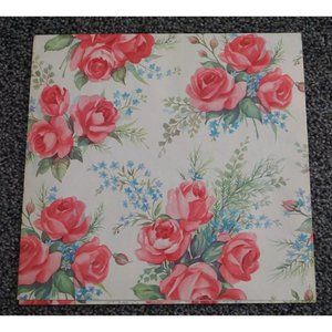 Vintage Dennison Rose Aqua Wrapping Paper Estate Tiffany Blue Flower Pink Green